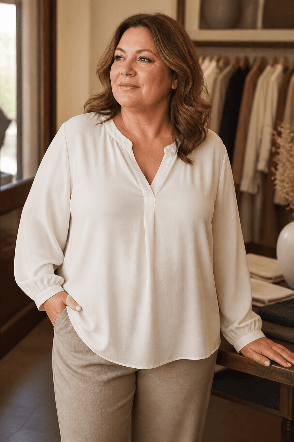 Exelle blouse Ecru, gedragen