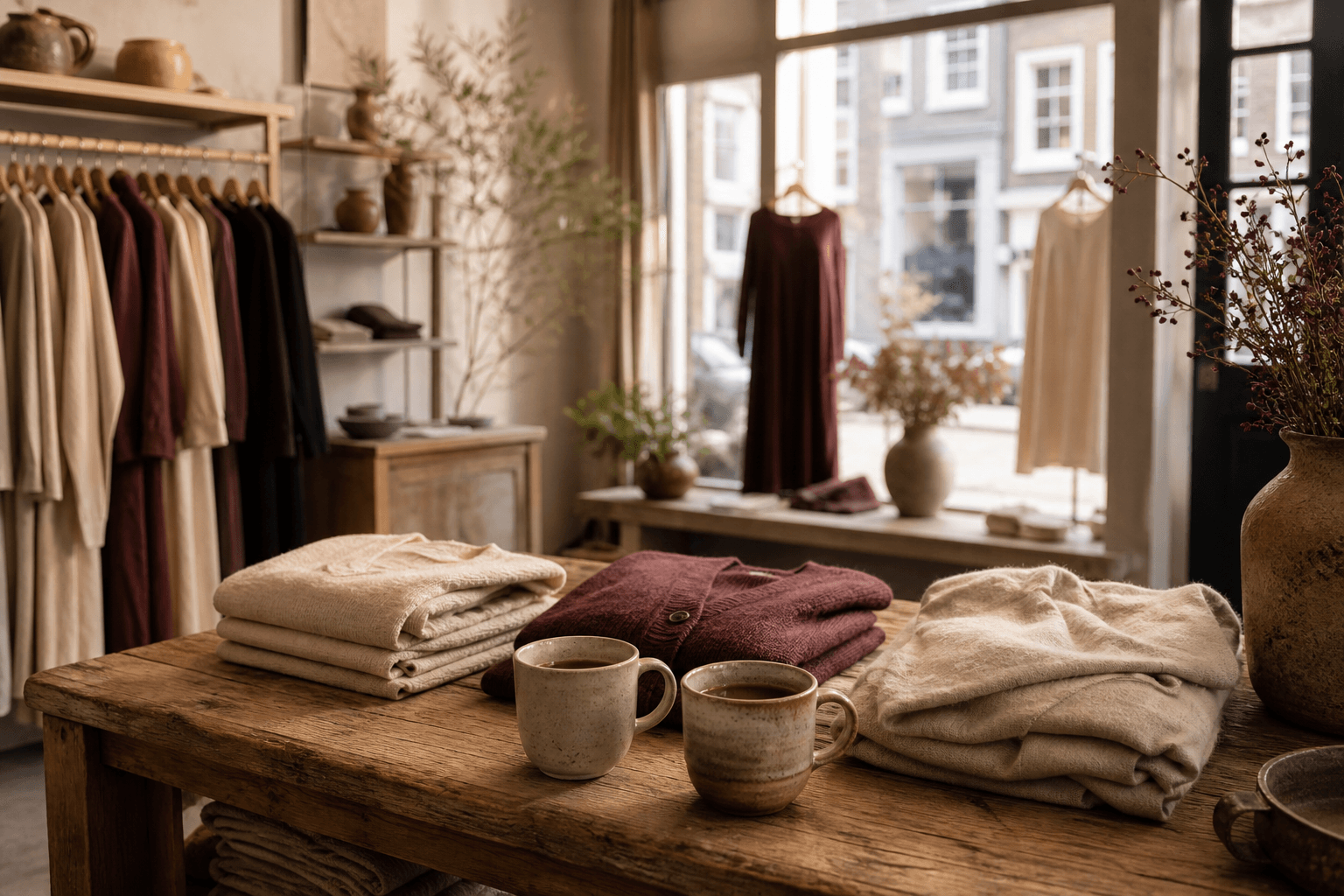 Interieur van Lots of Eve met koffie op tafel